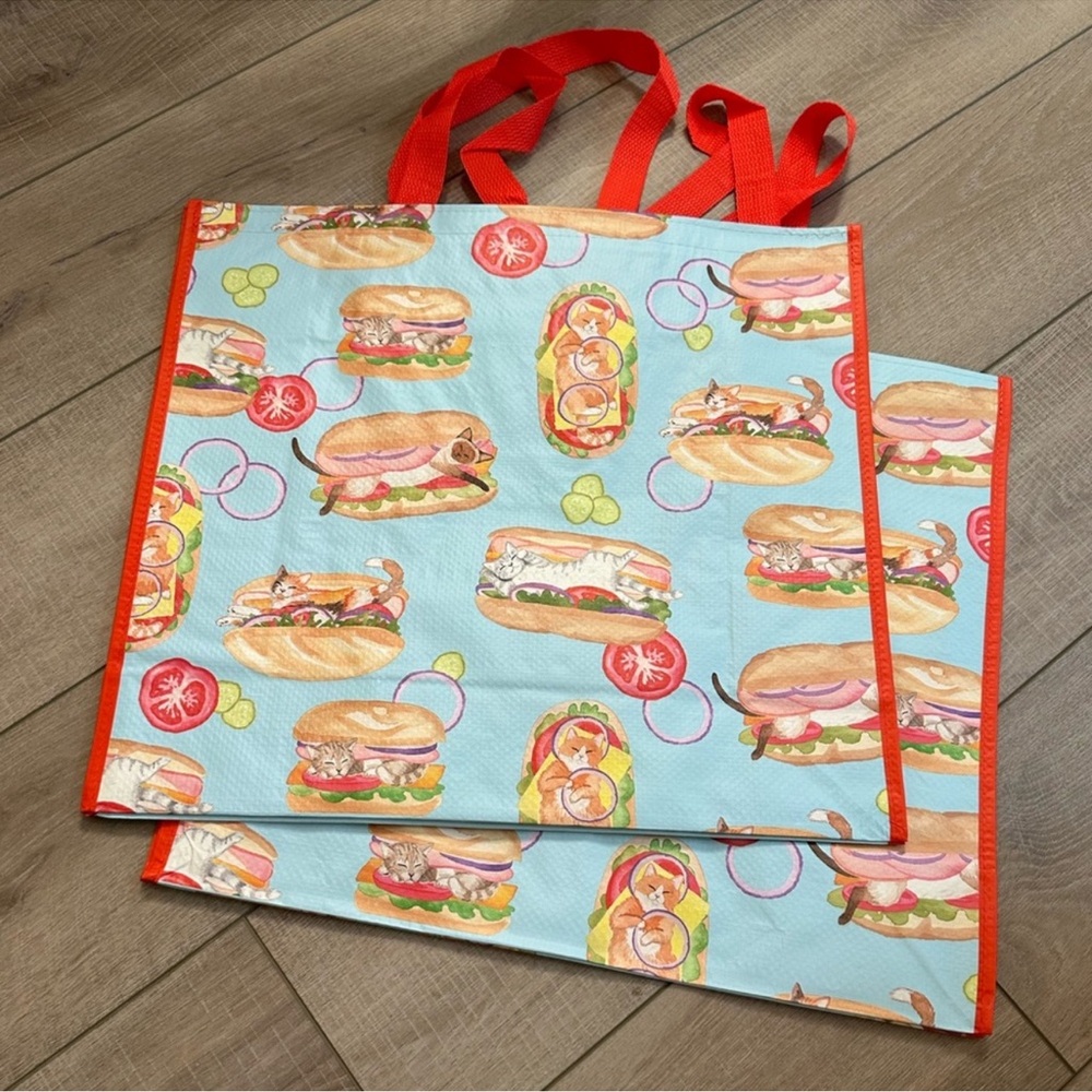 Homegoods TJMaxx Marshalls Viral Cat Sandwich Print Tote Bags (Set of 2) NWOT
